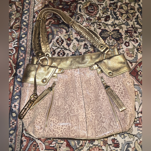 B. Makowsky Gold and Snakeskin Shoulder Bag